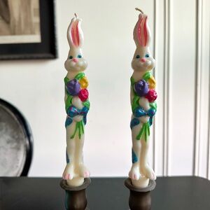 Vintage Easter Bunny Flower Taper Candles 🐰💐✨
